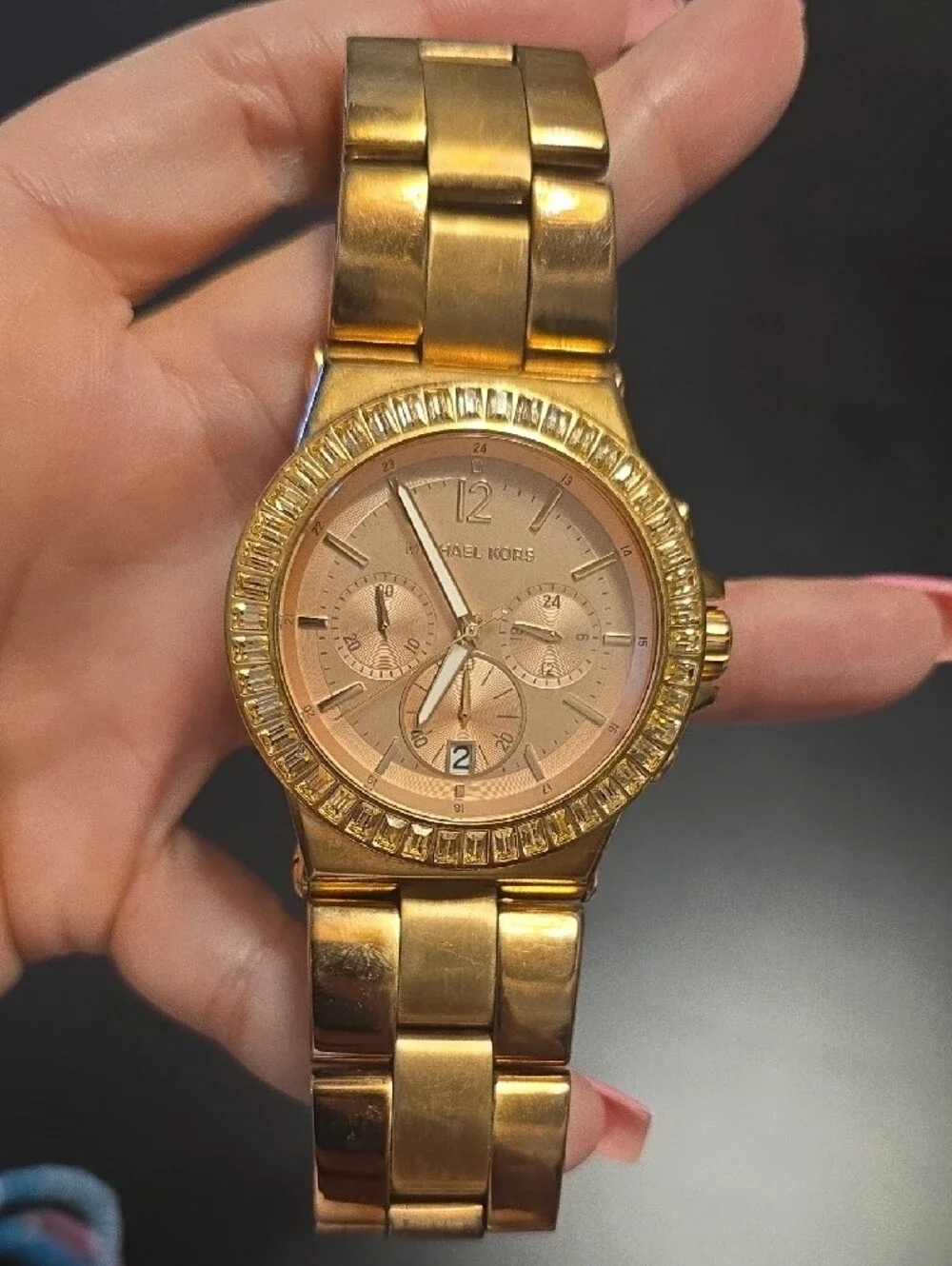 Michael Kors Women's Rose Gold Crystal-Trim Chronograph Watch- Small Wrist